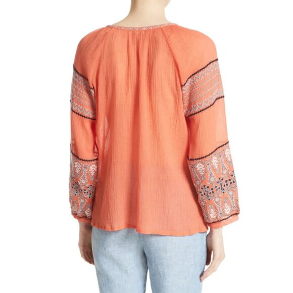 Joie Boho Top Womens Small V-Neck Sleeve Cotton Gauze Peasant Coral Lightweight - Picture 8 of 12